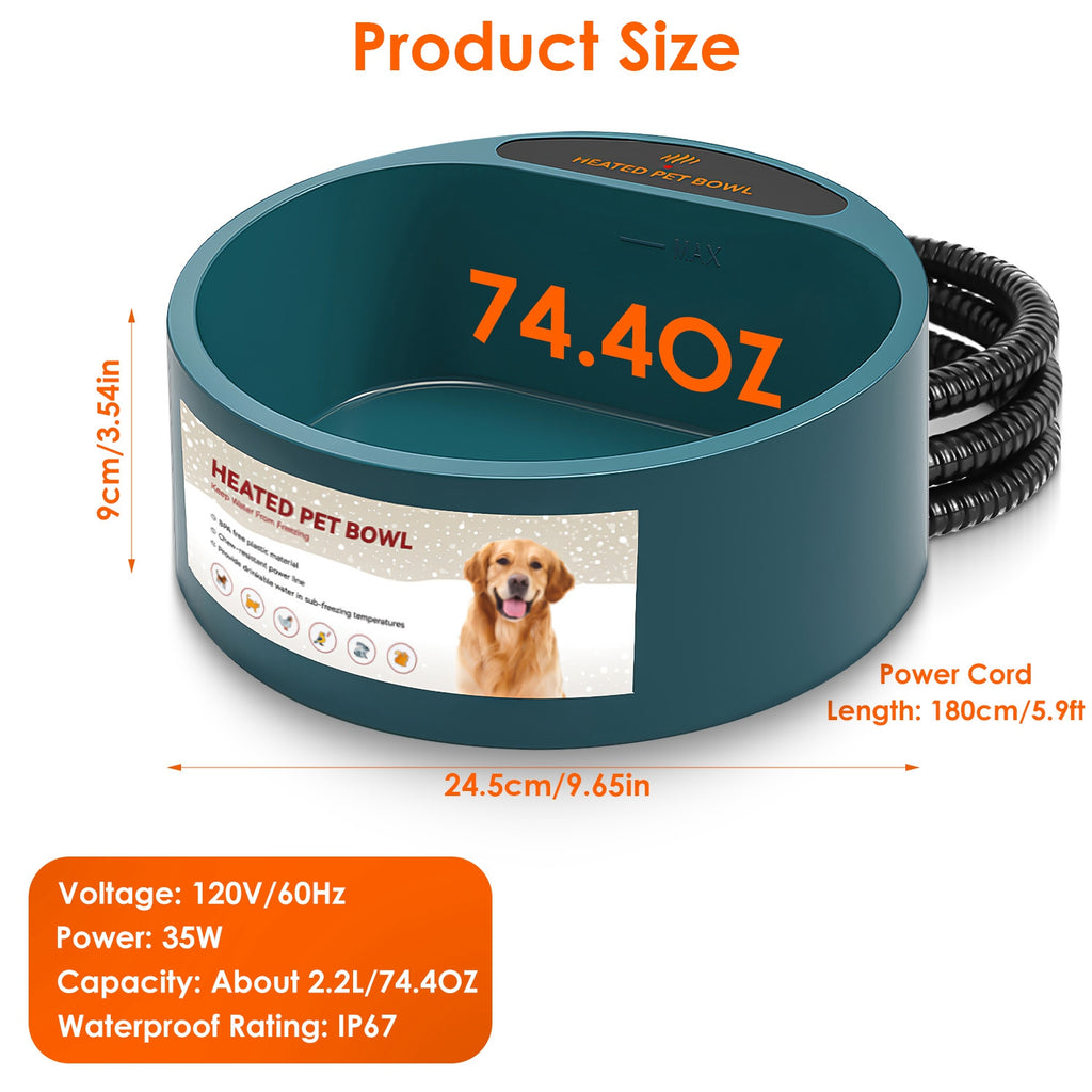 Heated Pet Water Bowl 74oz Thermostatic Outdoor Dog Cat Bowl – image 8