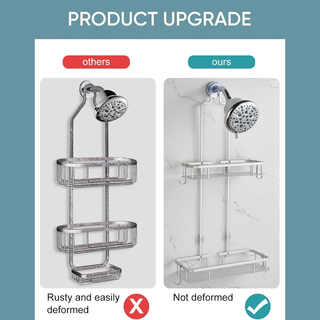 Hanging Shower Caddy, Anti-Swing Organizer with 4 Hooks – image 3
