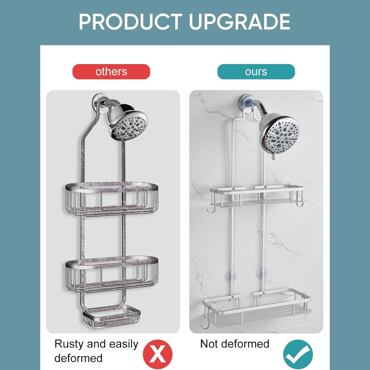Hanging Shower Caddy, Anti-Swing Organizer with 4 Hooks – image 3