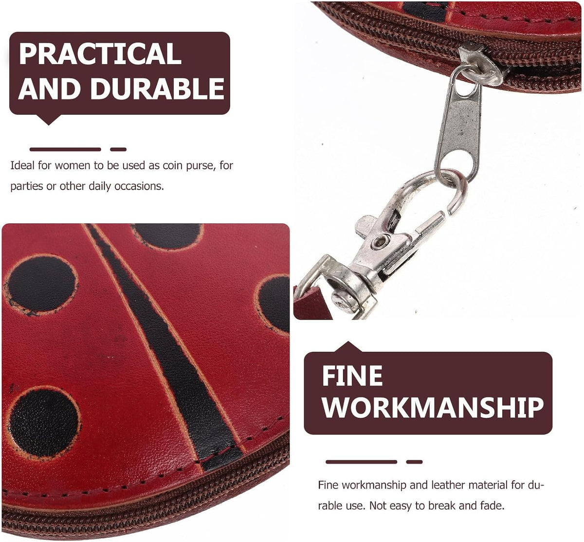 Ladybug Coin Purse, Handmade Leather Zipper Pouch for Women – image 3