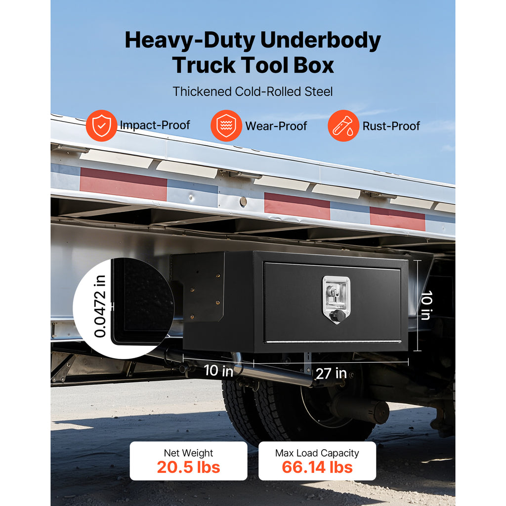 Underbody Truck Tool Box 27 x 10 x 10 in, Locking Steel Trailer Box – image 2