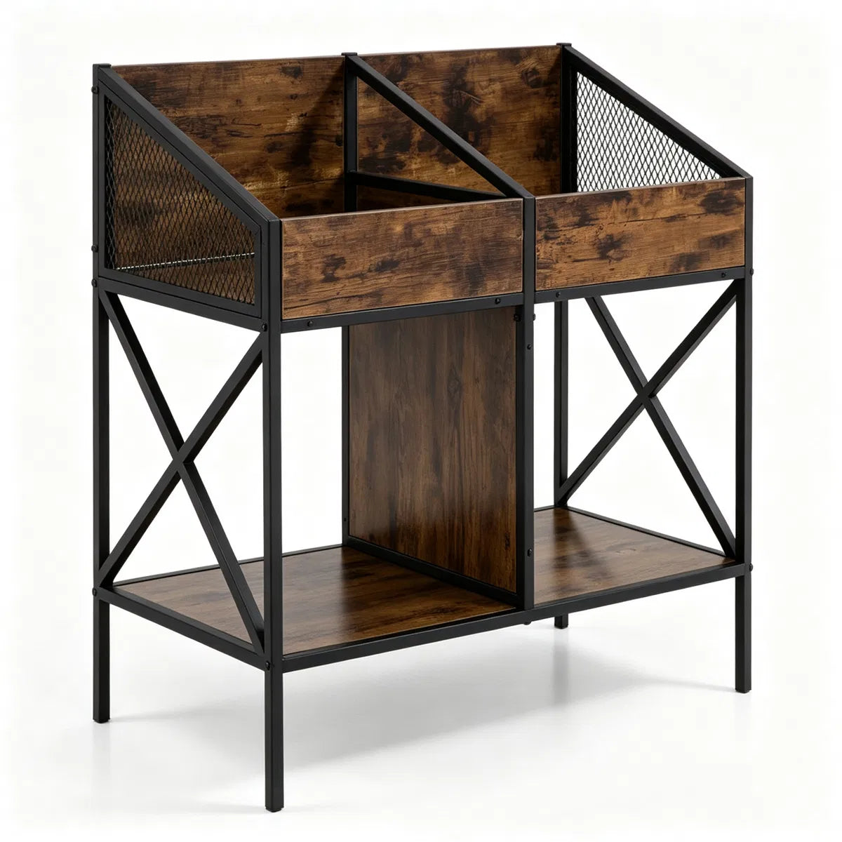 2-Tier Vinyl Record Storage Rack, Industrial Wood and Metal Stand – image 4