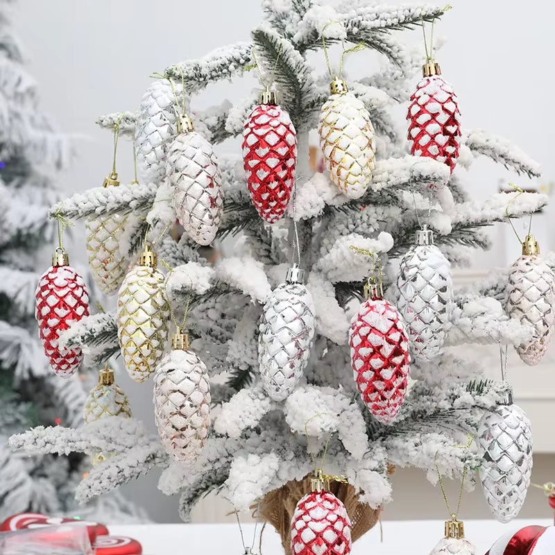 Pine Cone Ornaments – 5 Pc Glitter Christmas Tree Hanging Decor – image 5