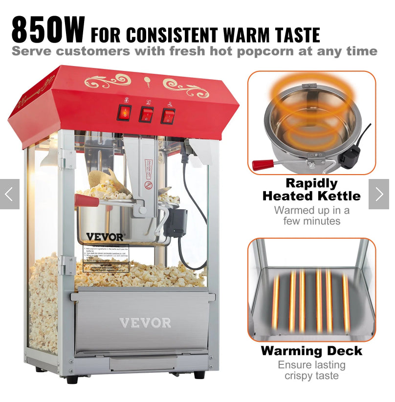 Popcorn Popper Machine 8 Oz Kettle, 850W Countertop Popcorn Maker – image 6