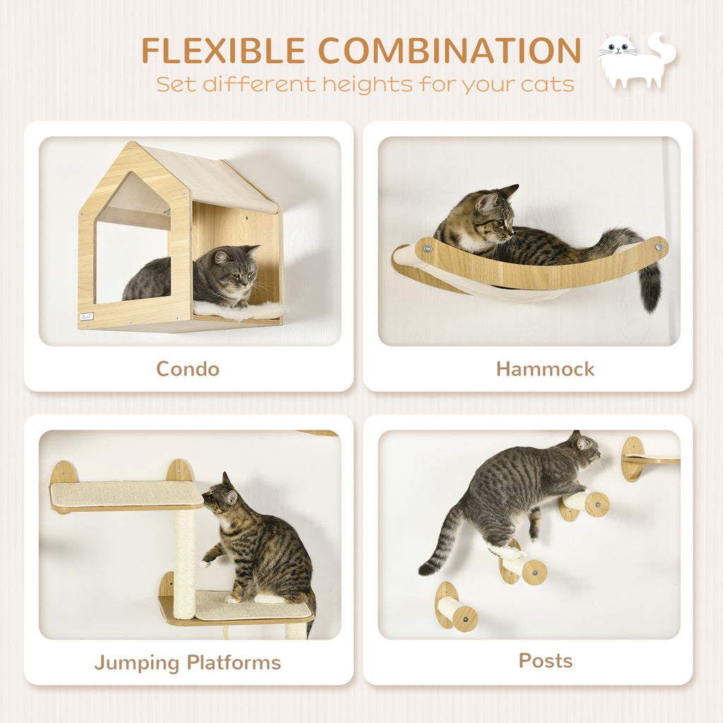 8-Piece Cat Wall Shelves Climbing Set with Condo and Sisal Posts, Oak – image 5