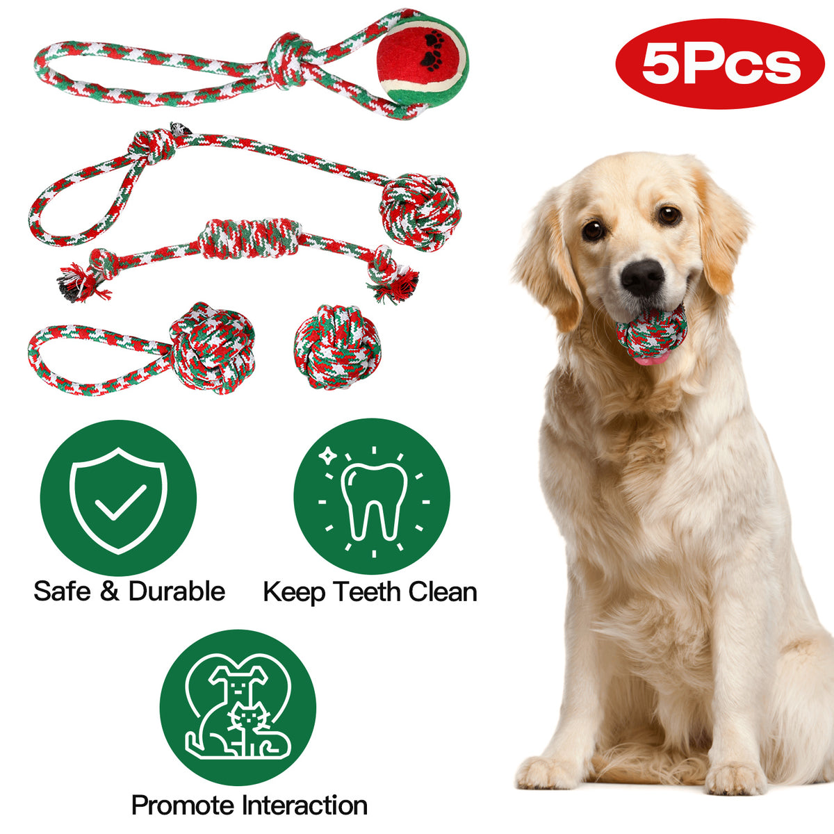 Christmas Dog Rope Toys 5 Pack Chew Toy Set for Puppies – image 2