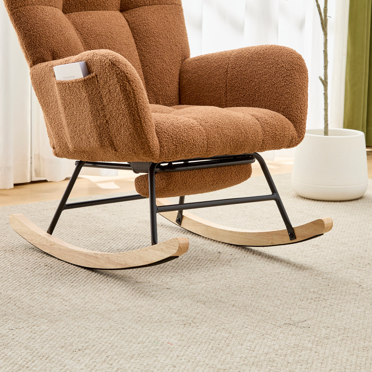 Teddy Fleece Wingback Nursery Glider Rocker with Ottoman Set – image 18