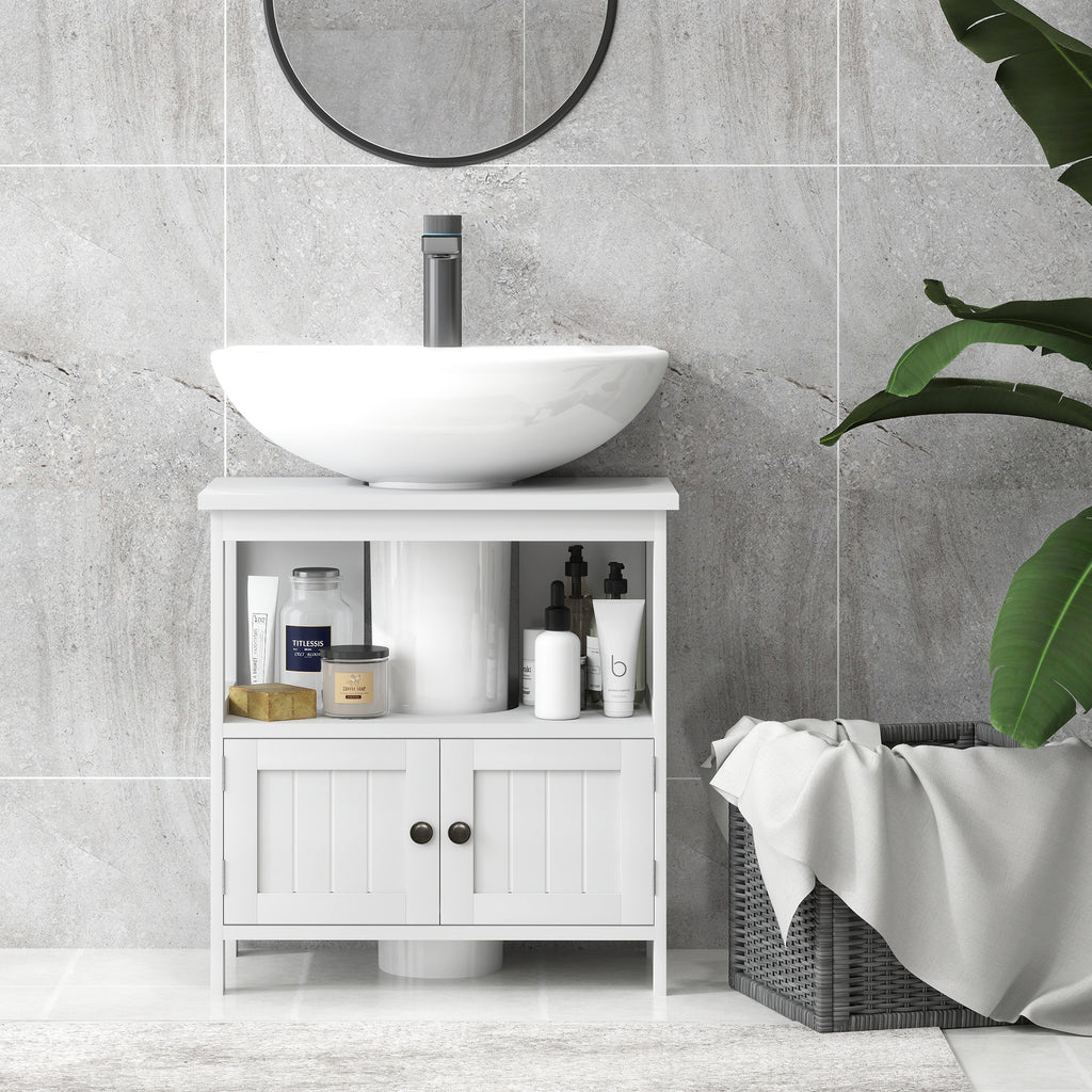 Pedestal Sink Cabinet, Under Sink Storage with 2 Doors, White – image 7
