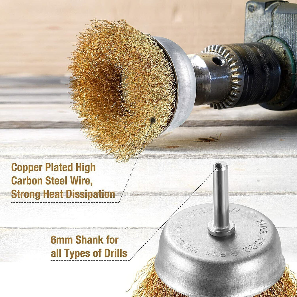 Wire Brush Wheel Set – 2 Pack of 3 Drill Cup Brushes – image 8