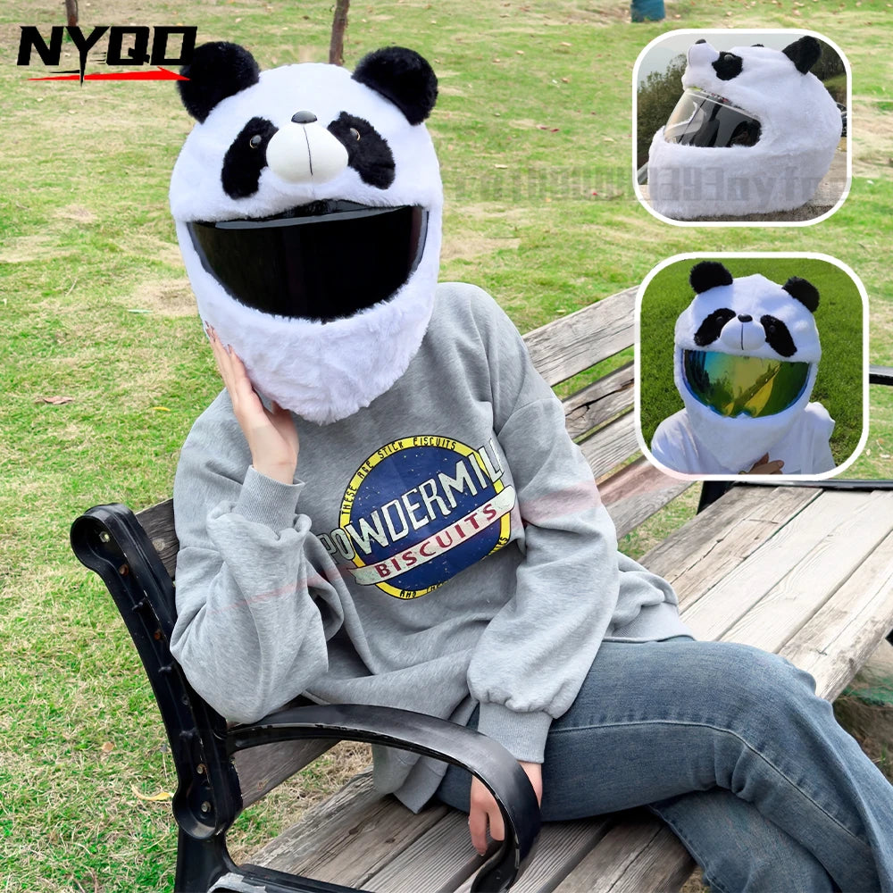 Plush Helmet Cover – Cute Cartoon Panda Motorcycle Helmet Cap – image 2