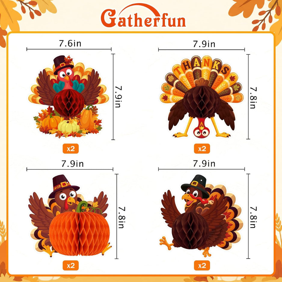 Hanging Paper Turkey Honeycomb Decorations, 8 Pack – image 2