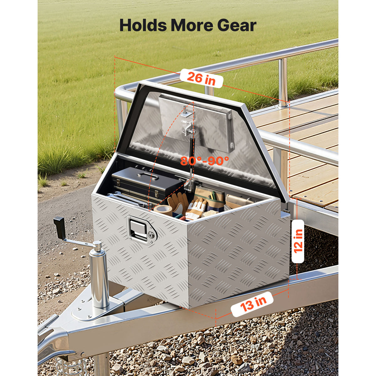Trailer Tongue Box – 26 x 13 x 12 in Aluminum Tool Box with Lock – image 2
