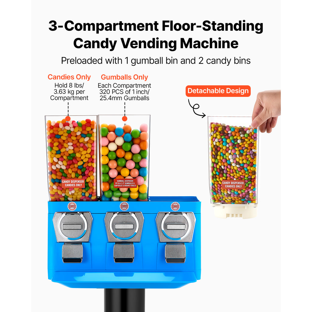 Triple Compartment Candy Vending Machine with Stand and Cash Box – image 2