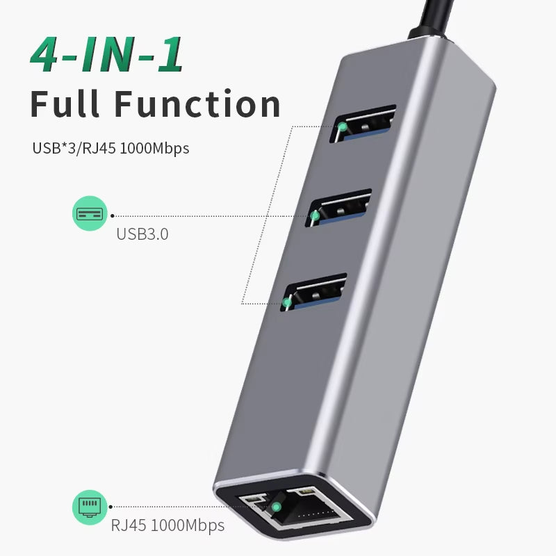 USB Ethernet Adapter Hub - Gigabit RJ45 with 3 USB 3.0 Ports – image 3