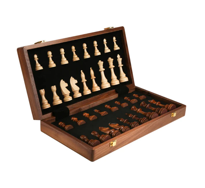 Magnetic Wooden Chess Set 15 in, Folding Board with Storage