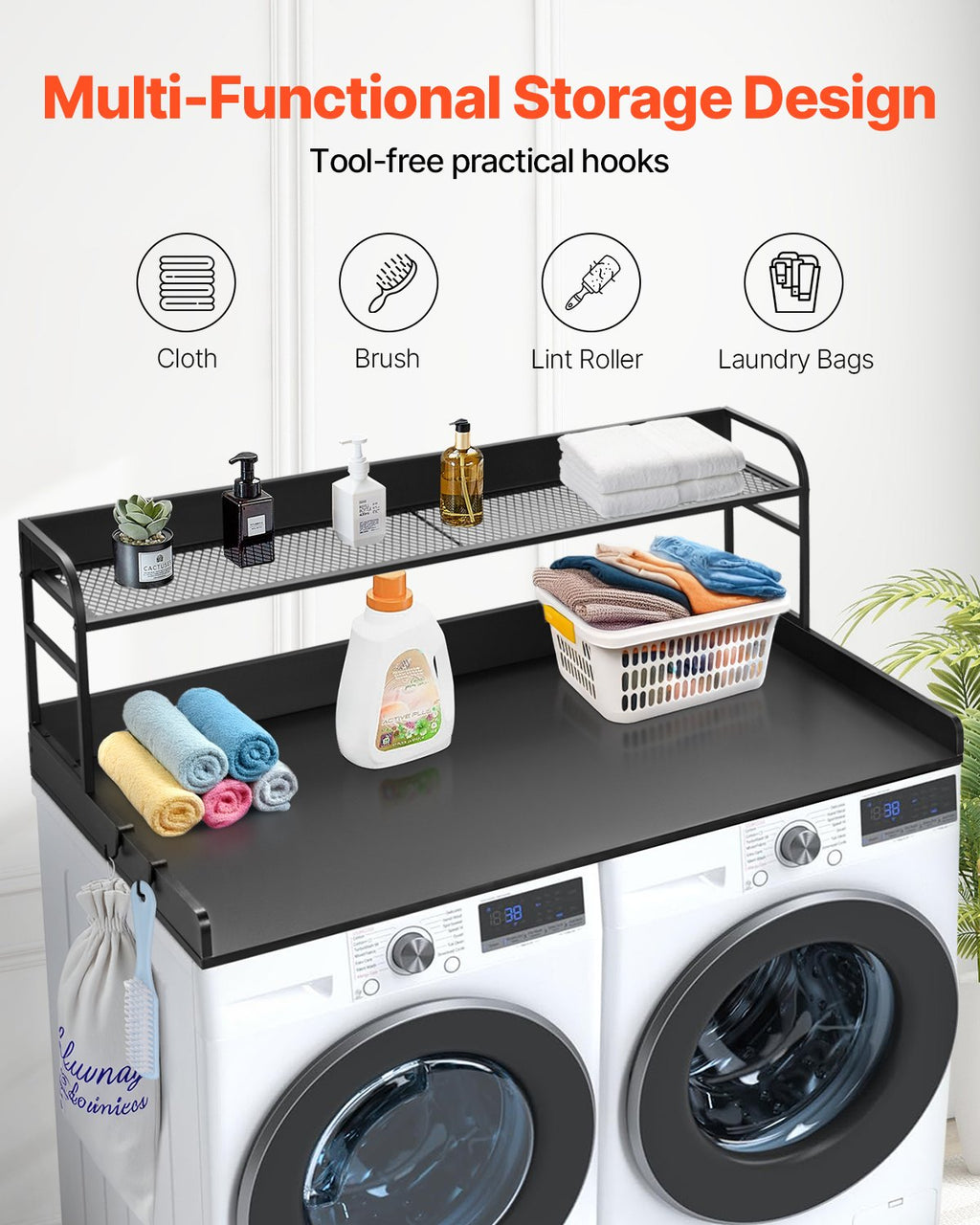 Washer Dryer Countertop 54 x 27 in with 2-Tier Shelf, Black – image 2