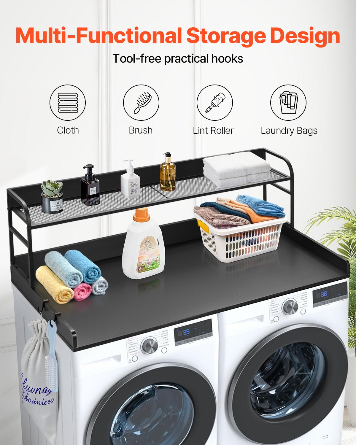 Washer Dryer Countertop 54 x 27 in with 2-Tier Shelf, Black – image 2