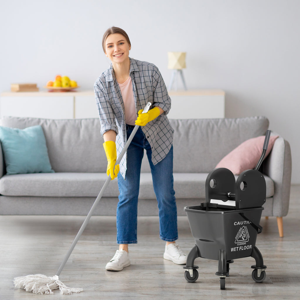 Mop Bucket with Down-Press Wringer on Wheels, 27.5 Qt with Mop – image 2