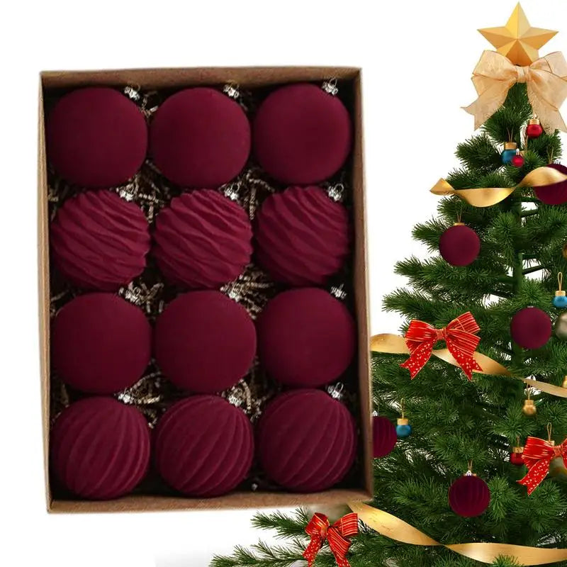Flocked Christmas Ball Ornaments – 12 Pack, 3.15 in Velvet Baubles – image 2