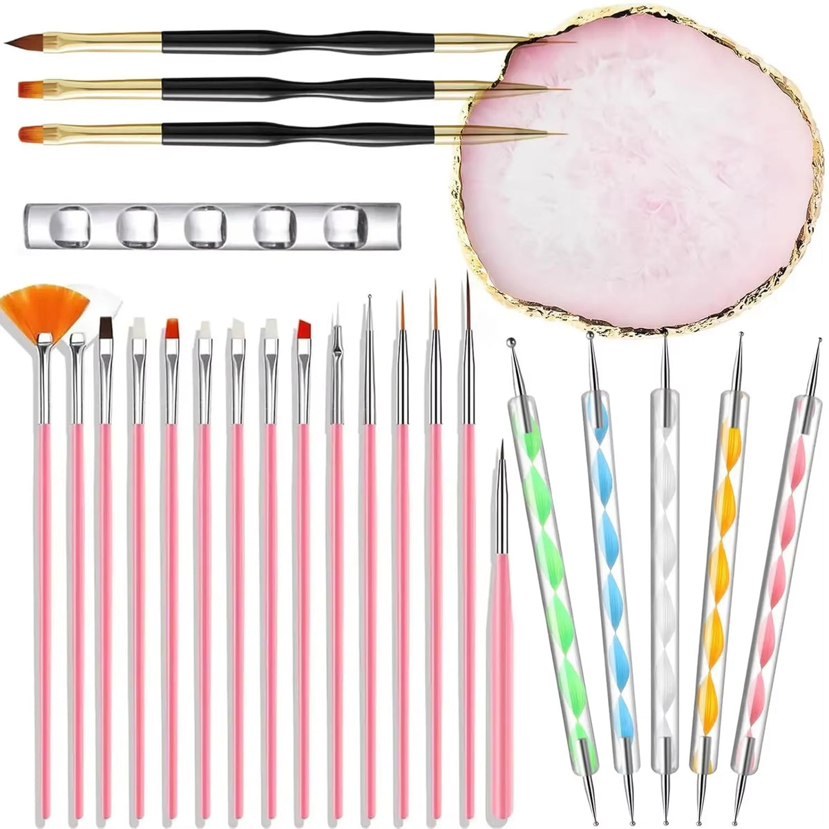 Nail Art Brush Set 20-25 Piece with Dotting Pens, Palette and Holder – image 2