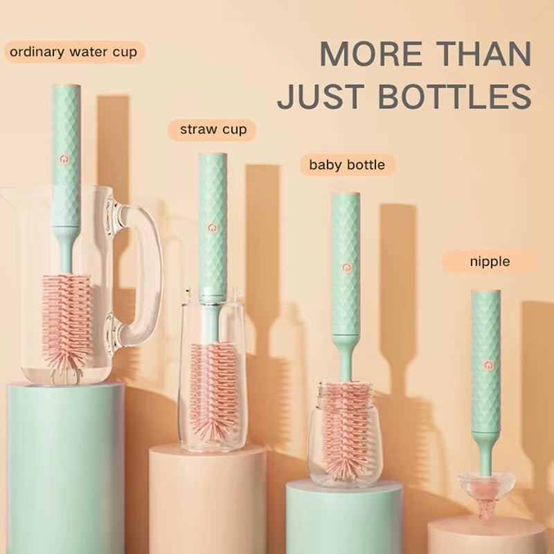 Electric Bottle Brush Set 3 Pcs - Rotating Waterproof Cleaning Brush for Bottles & Straws