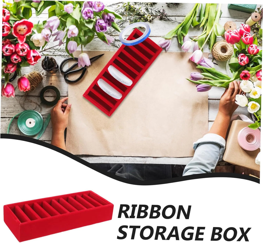Ribbon Storage Box, Red Craft Organizer with Compartments – image 3