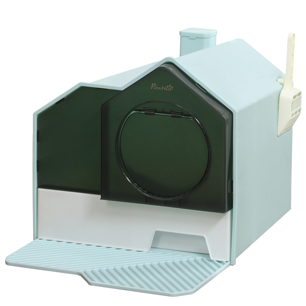 Hooded Cat Litter Box - Enclosed House Design with Drawer and Mat