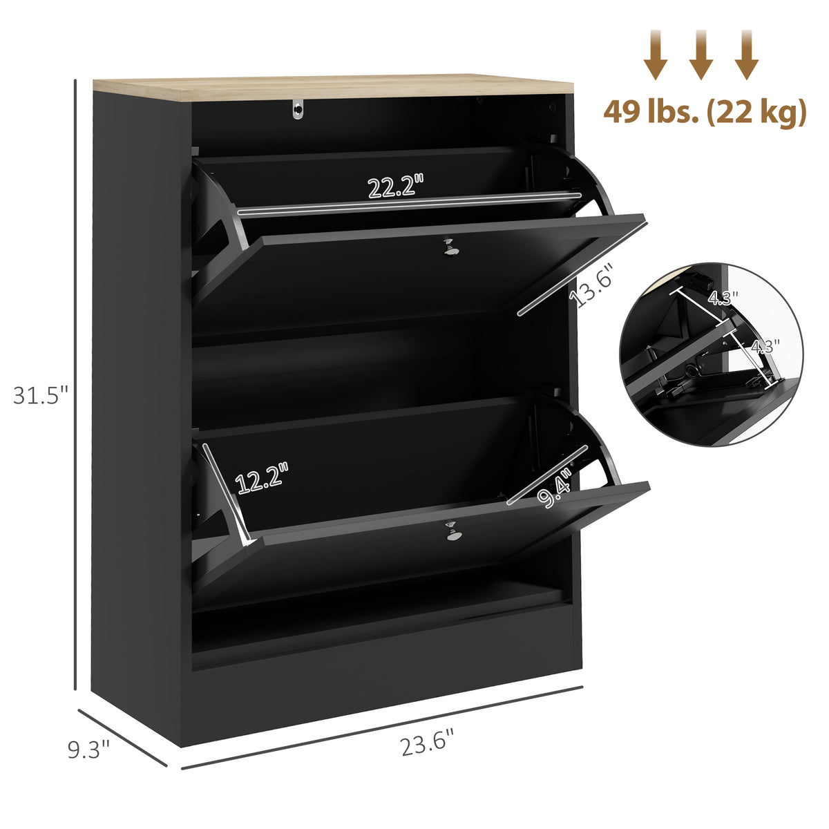 Slim Shoe Cabinet with 2 Flip Drawers for 8-12 Pairs, Black – image 3