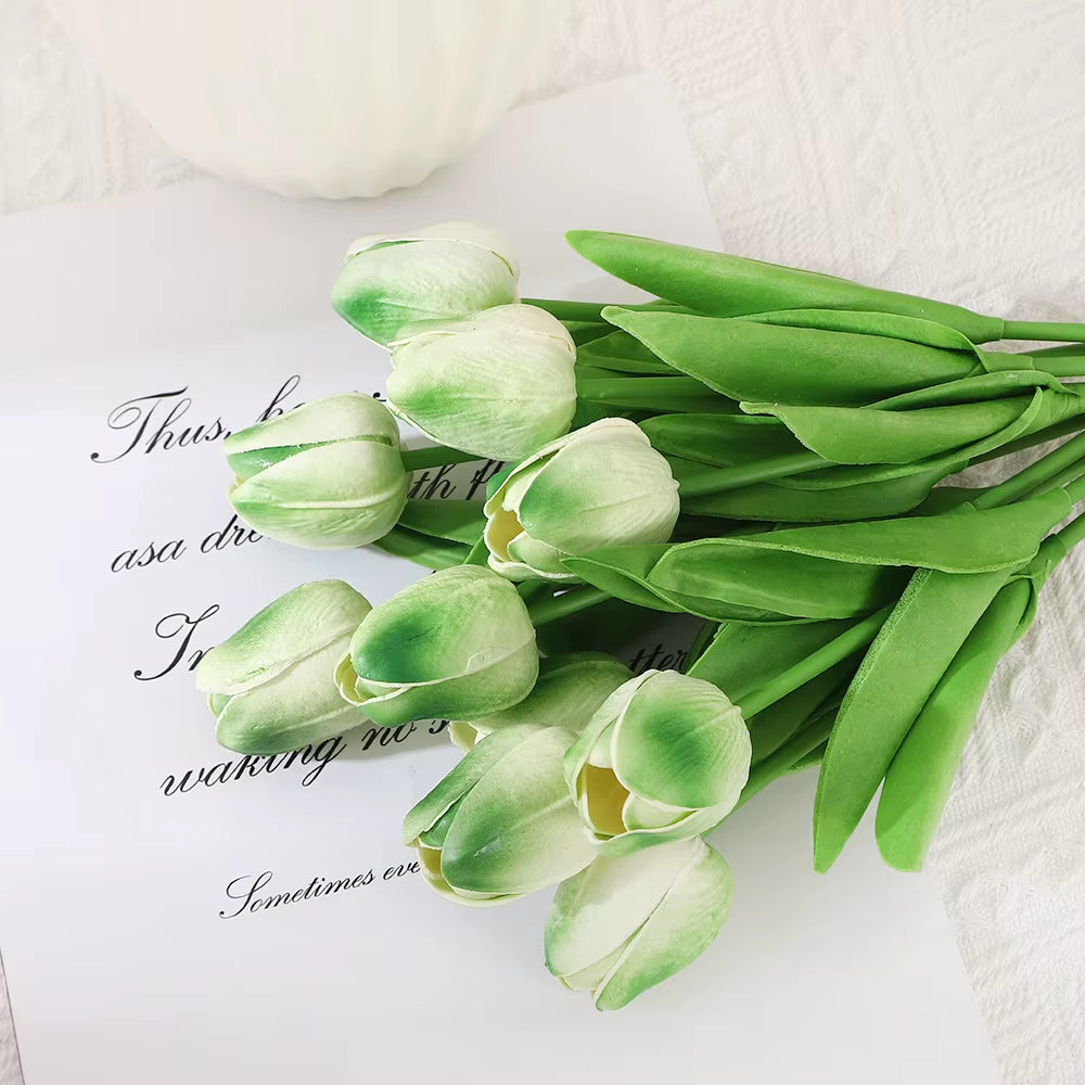 Artificial Tulips 10 Pack - Real Touch Fake Flowers