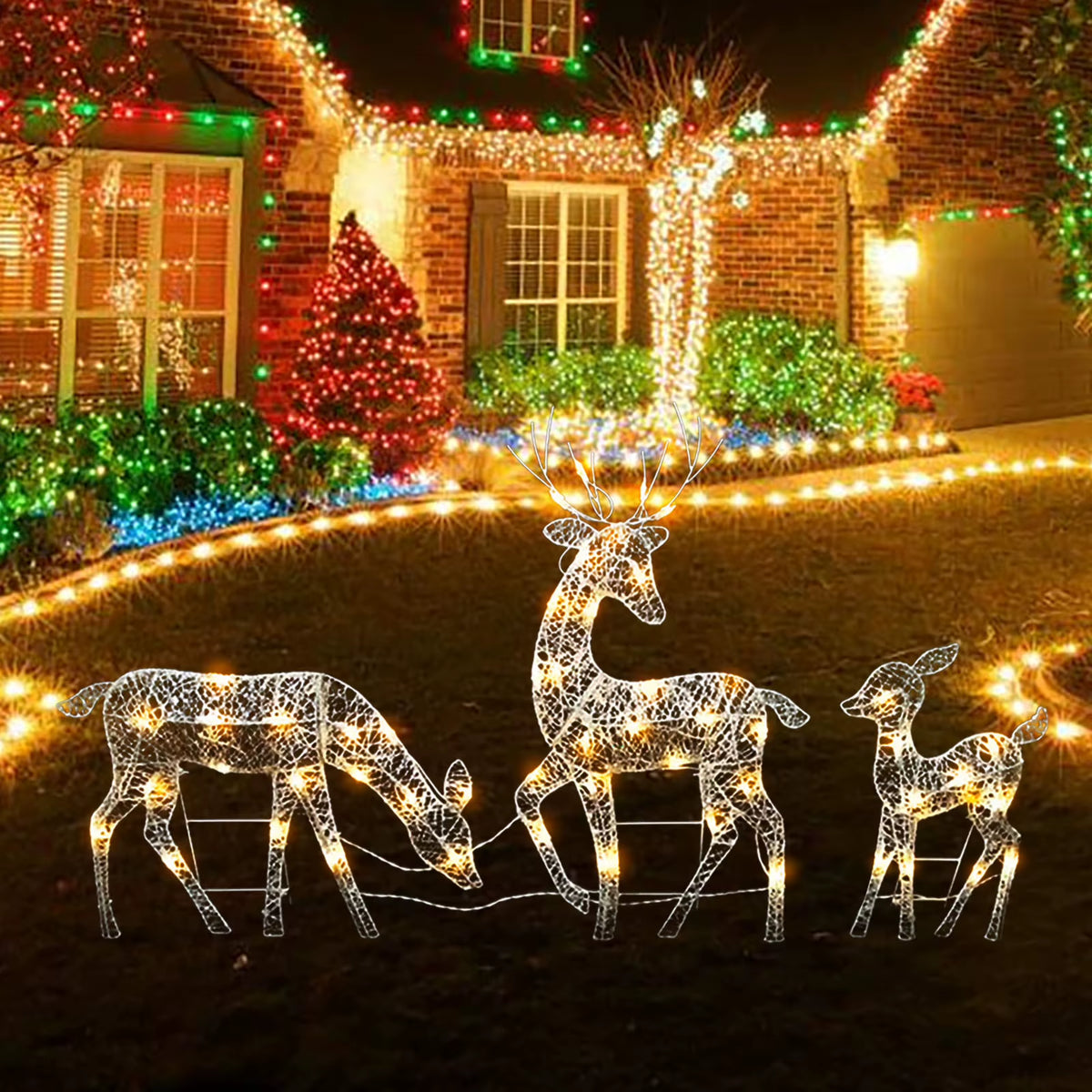 3-Piece Lighted Deer Family Christmas Yard Decor