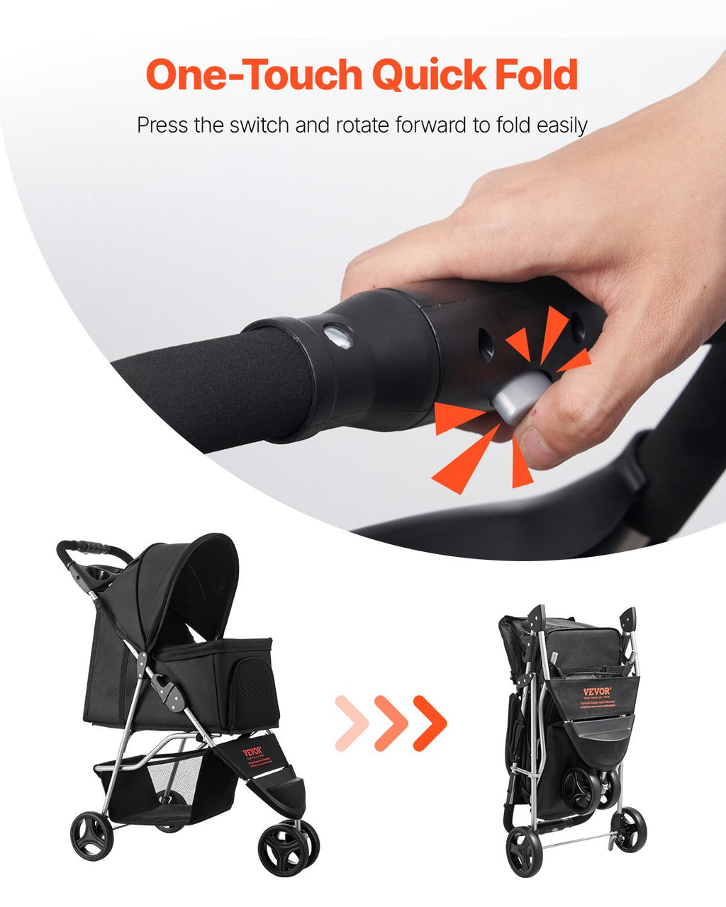 3 Wheel Foldable Pet Stroller for Small Dogs up to 35 Lb