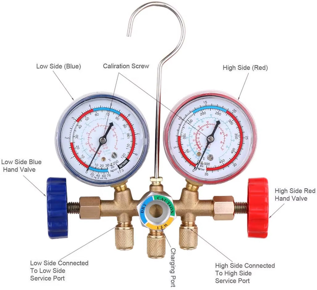 HVAC 3-Way AC Manifold Gauge Set with Hoses