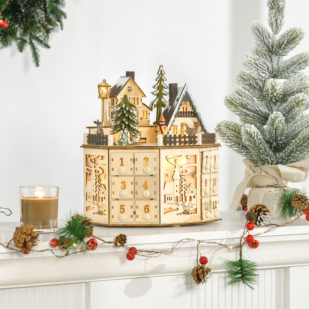 Light-Up Christmas Advent Calendar, Wooden Village with Drawers – image 8