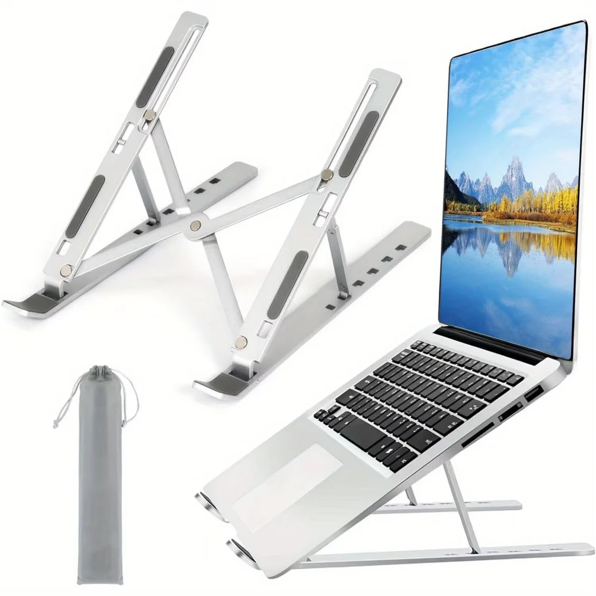 Adjustable Aluminum Laptop Stand, Foldable 6-Level Riser for 8-16 In