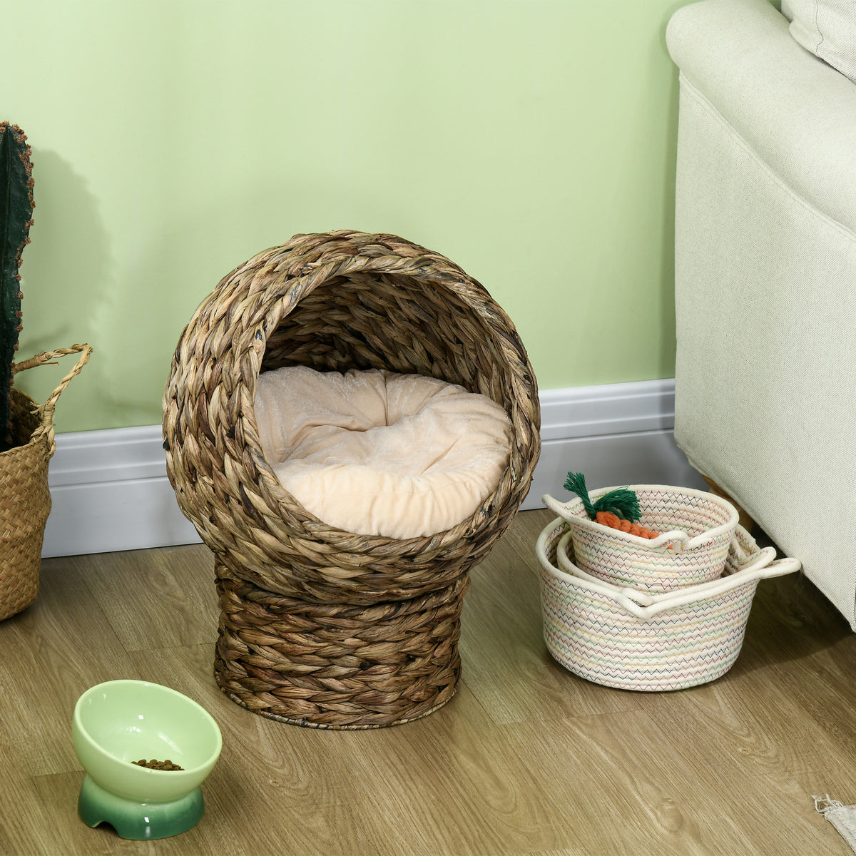 Elevated Cat Bed, Handwoven Egg Chair with Cushion, 20 in Tall – image 8