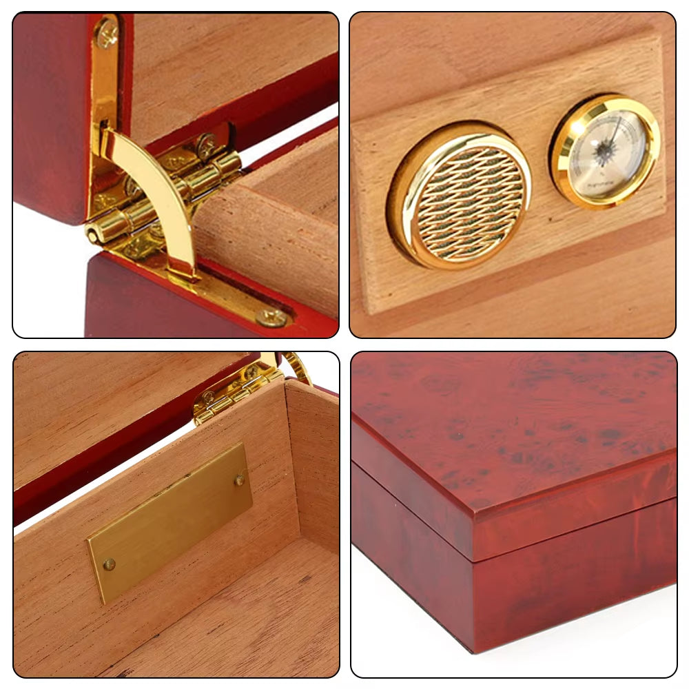 Cedar Lined Cigar Humidor Box with Hygrometer, Holds 20 Cigars
