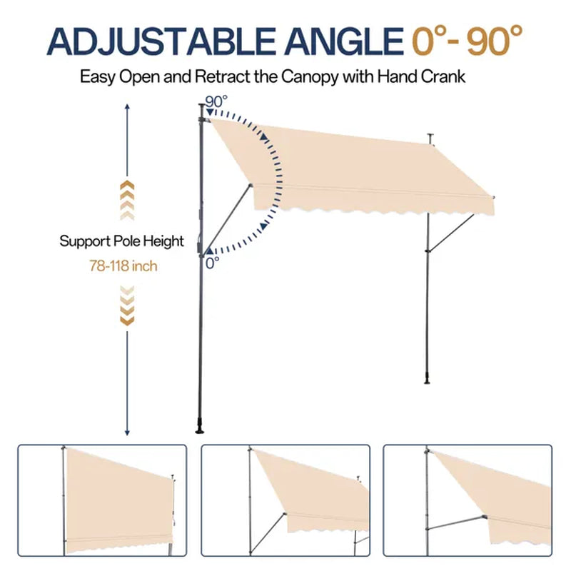 Retractable Patio Awning 118 x 47 in, No-Drill Crank Sun Shade – image 11