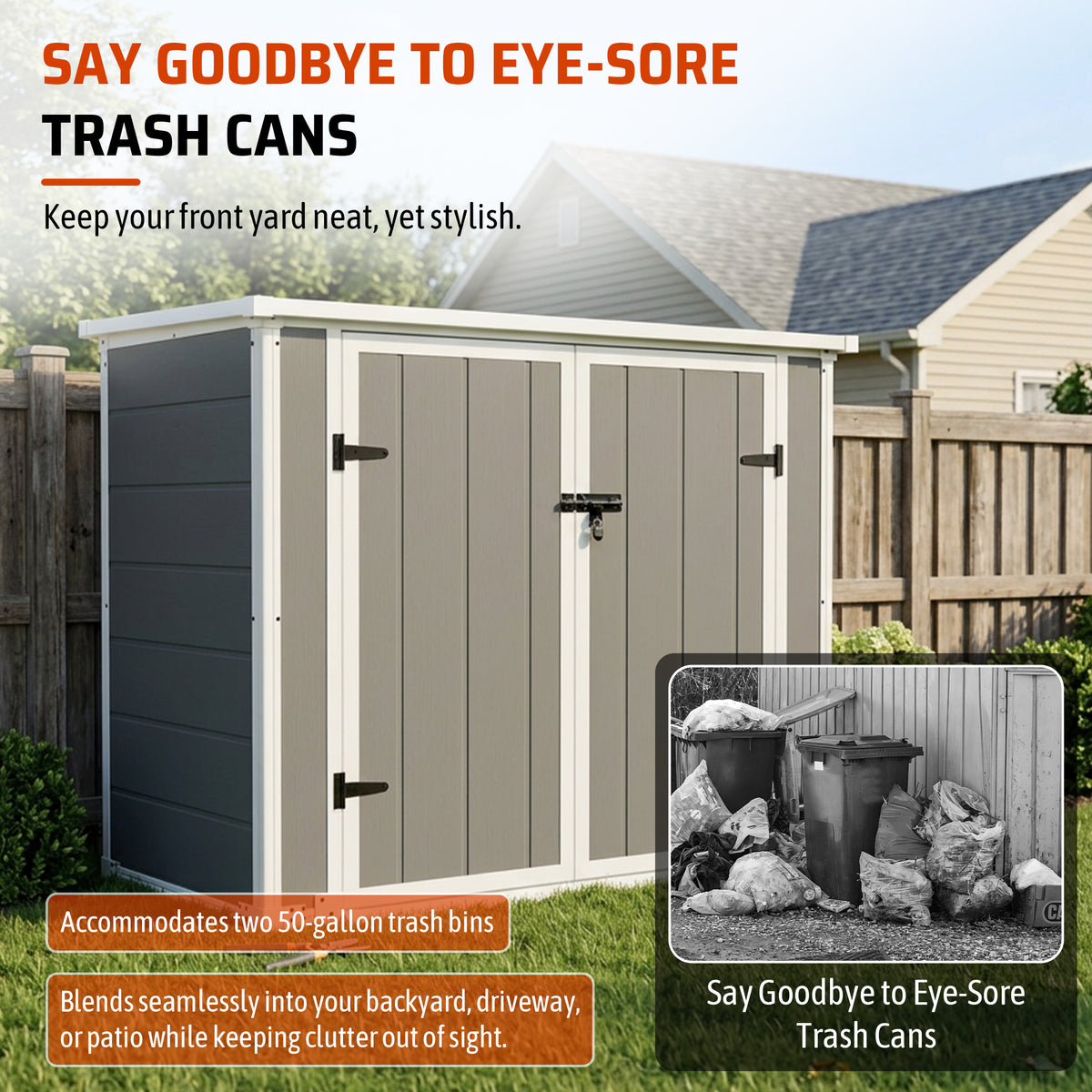 Outdoor Storage Shed Horizontal with Ramp and Lockable Lid, 33 cu ft – image 8