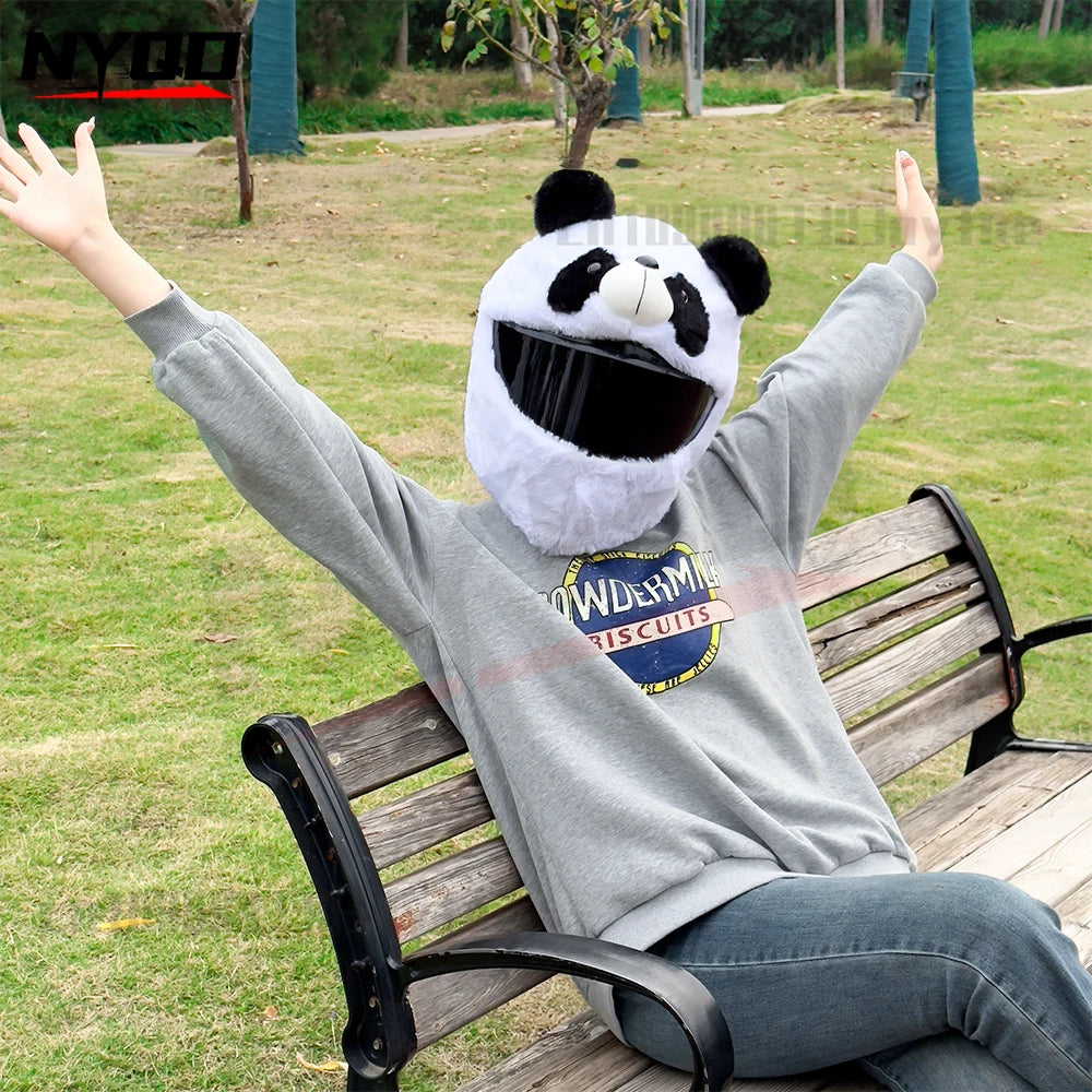 Plush Helmet Cover – Cute Cartoon Panda Motorcycle Helmet Cap – image 5