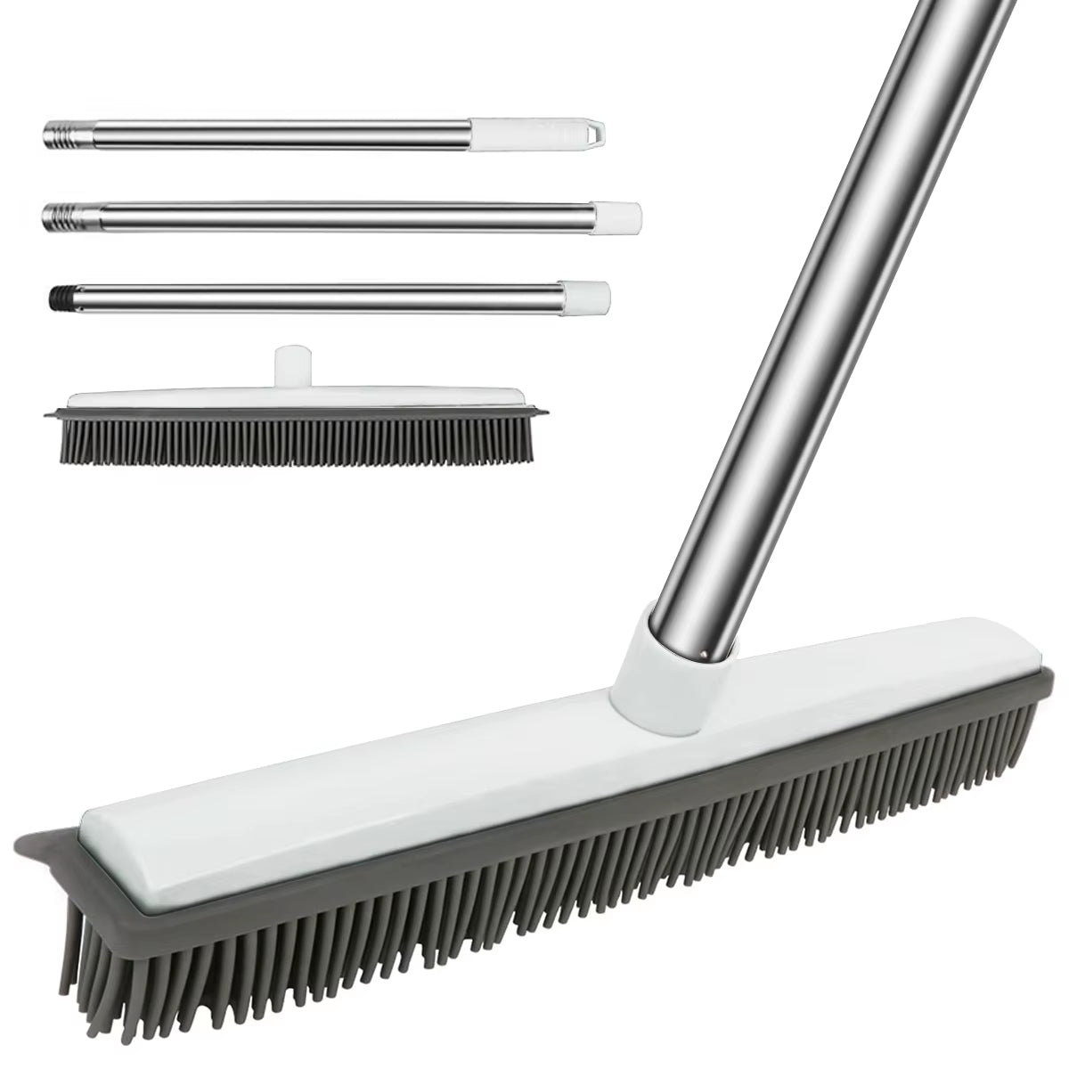 Silicone Rubber Push Broom - Pet Hair Removal Broom for Carpet, Tile & Windows