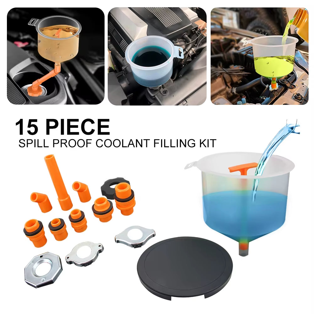 Mechanic Spill-Free Coolant Funnel Kit – 15 Pc Radiator Fill Set