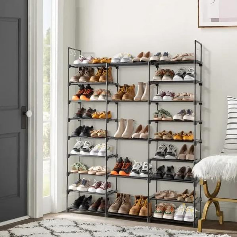 Shoe Rack Organizer 9-Tier - Holds 50-55 Pairs, Metal Frame with Hooks – image 2