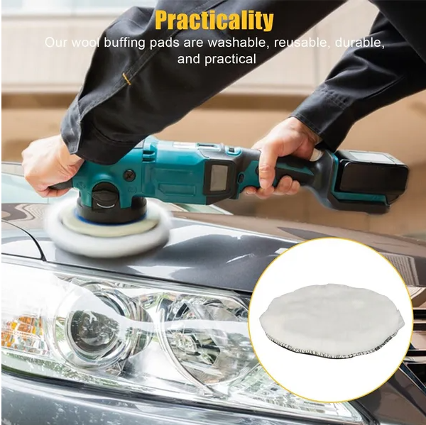 Wool Buffing Pad Kit – 5 Pc 6 in Polishing Pads with Drill Adapter – image 5