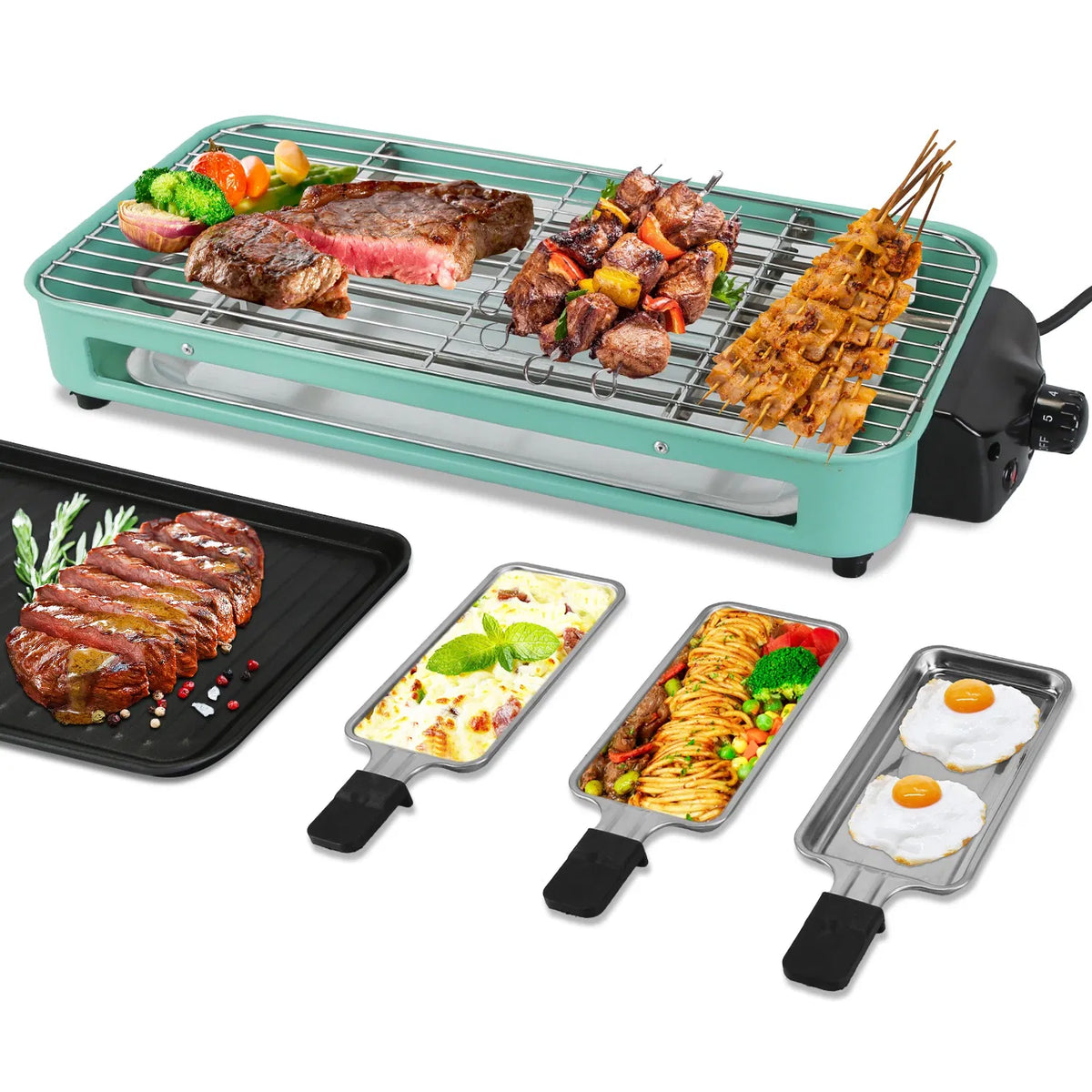 1500W 2-in-1 Electric Indoor Grill with 3 Raclette Trays – image 3