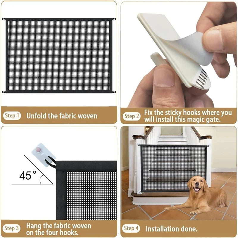 Folding Mesh Pet Gate – Portable Dog Barrier with 4 Hooks – image 6