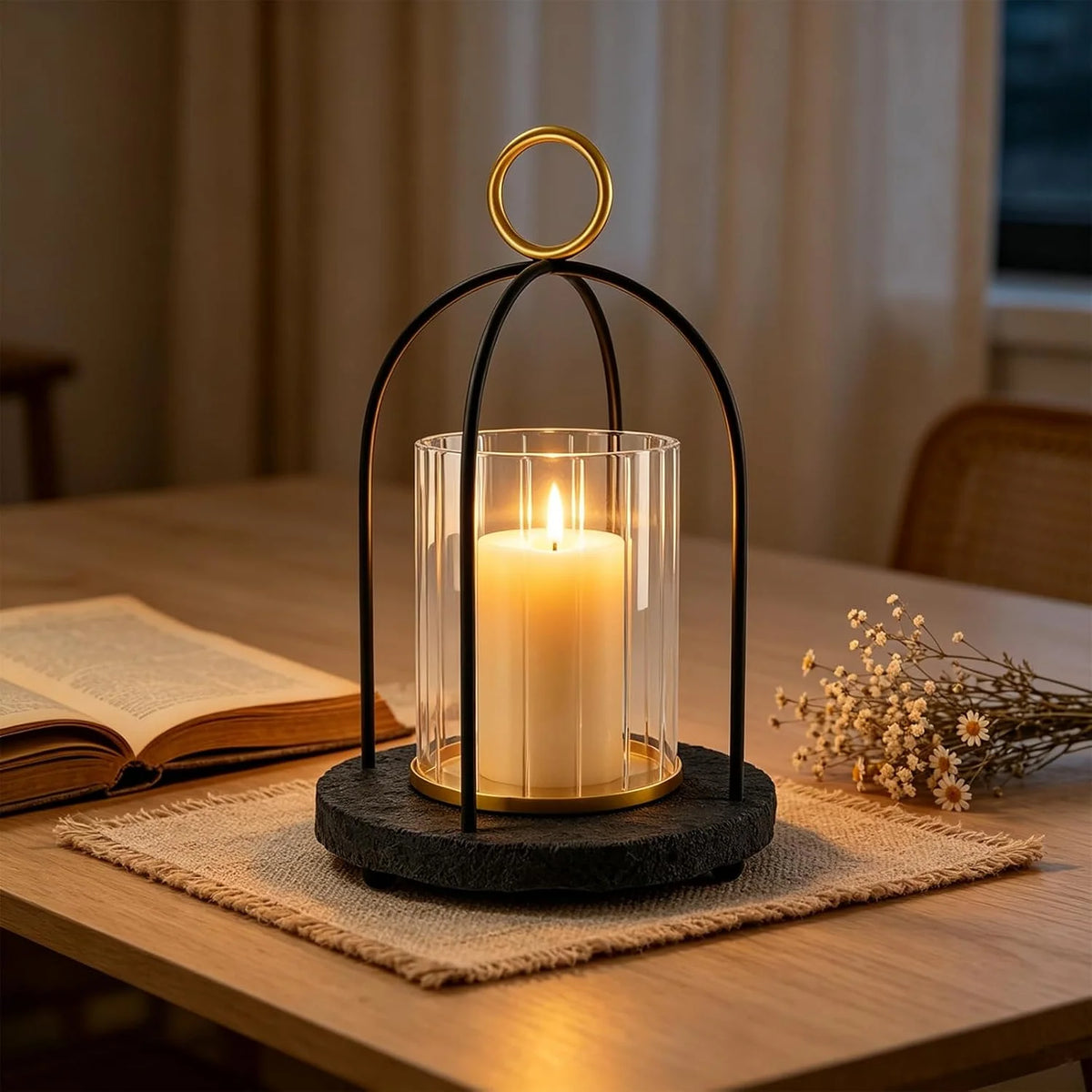 Hurricane Glass Candle Holder with Resin Base, Black – image 7