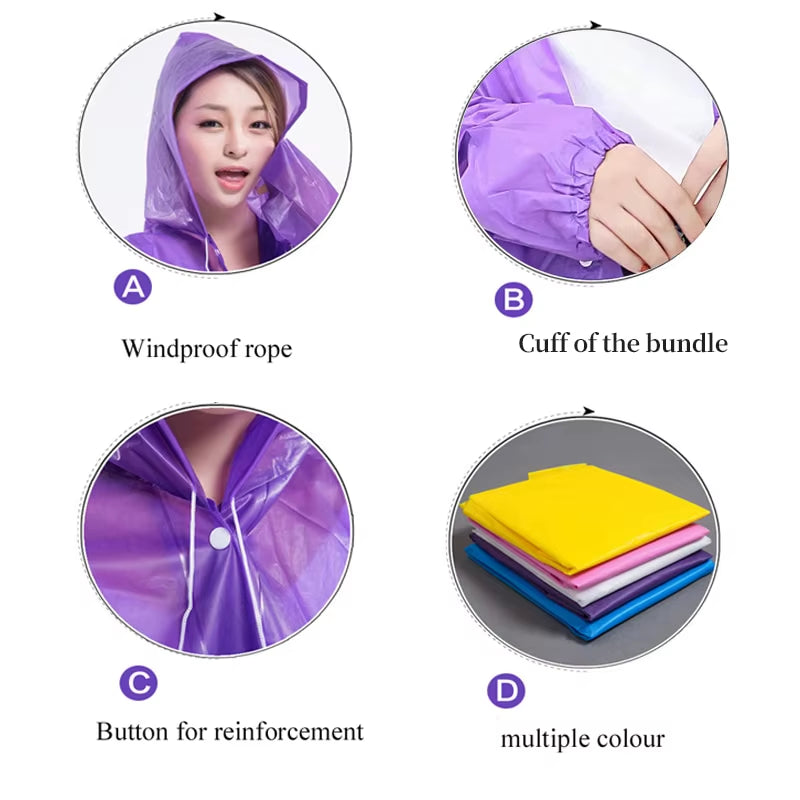 Rain Poncho with Hood – Thickened Waterproof Raincoat, Unisex
