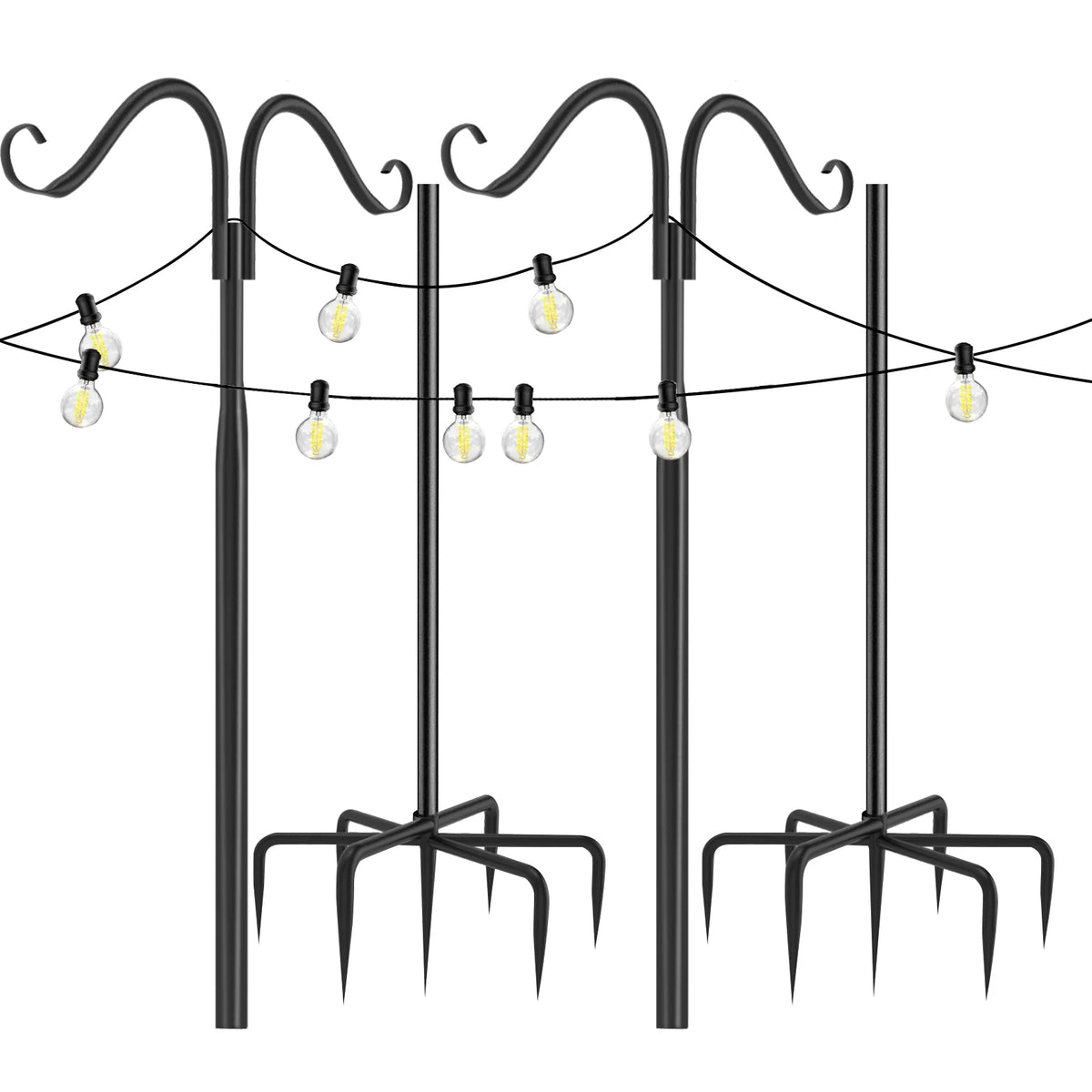 Adjustable String Light Poles 2-Pack, 108 in Metal Shepherd Hooks – image 5