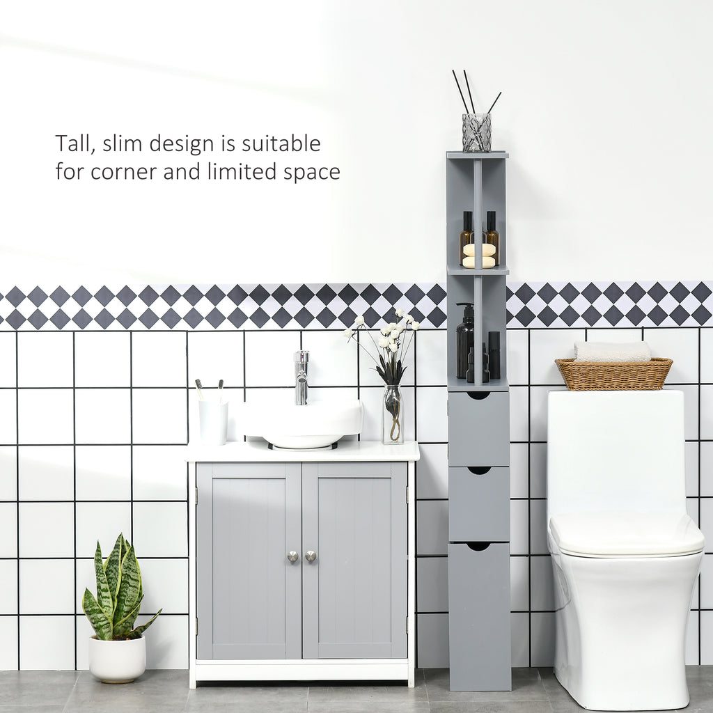 Tall Bathroom Storage Cabinet 54 in, Narrow Linen Tower with Drawers – image 5
