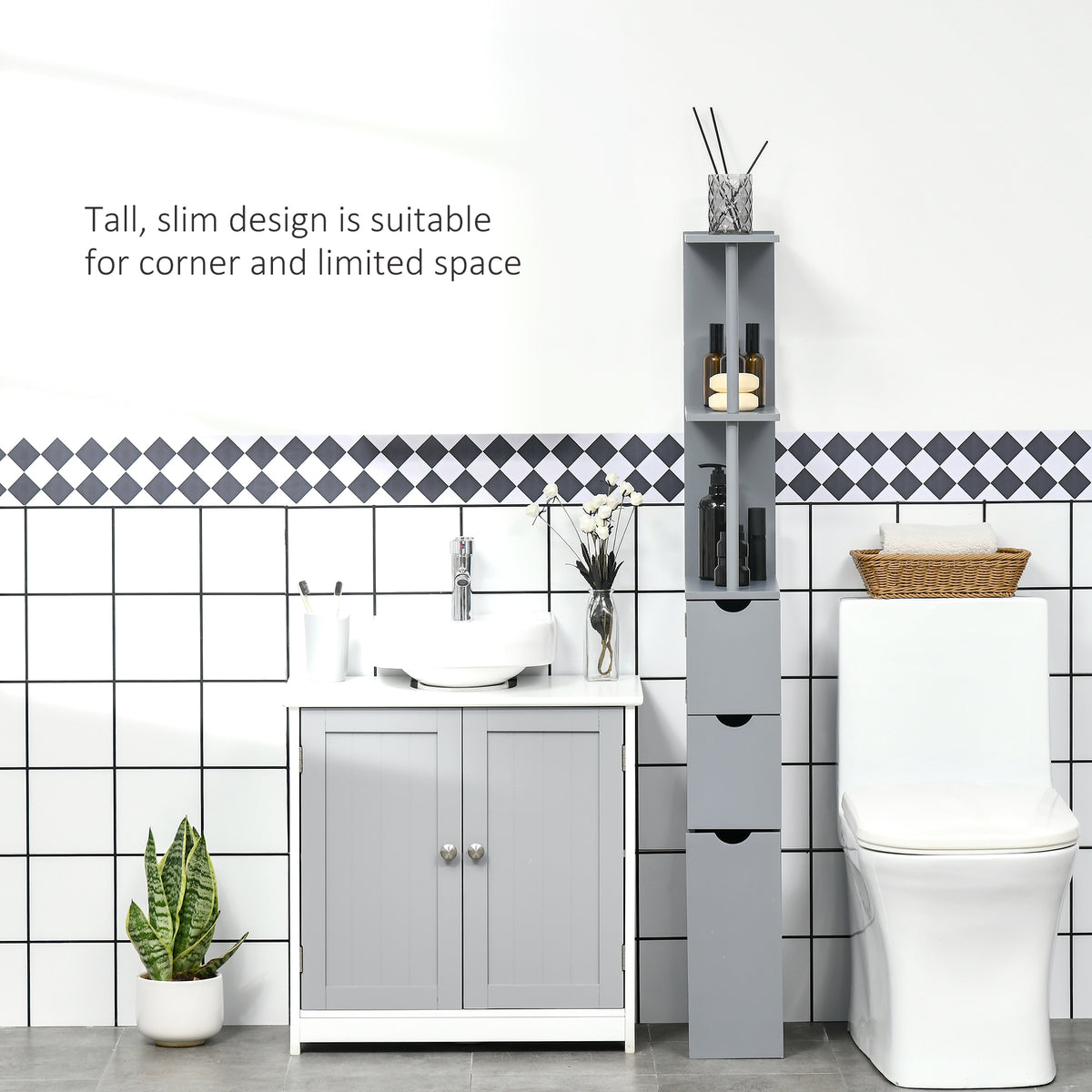 Tall Bathroom Storage Cabinet 54 in, Narrow Linen Tower with Drawers – image 5